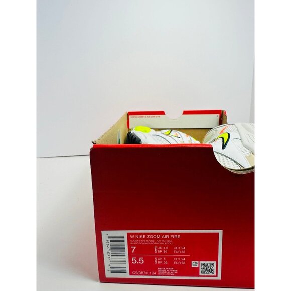 7 Women’s Nike Zoom Air Fire white neon volt CW3876-104 Sneakers Shoes - Picture 8 of 8